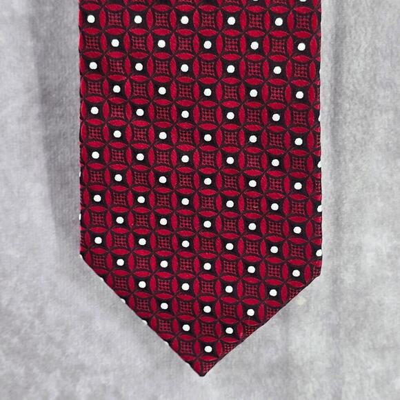 Pronto Uomo Red Geometric White Executive Polka Dot Silk Men's Neck Tie - Picture 1 of 6